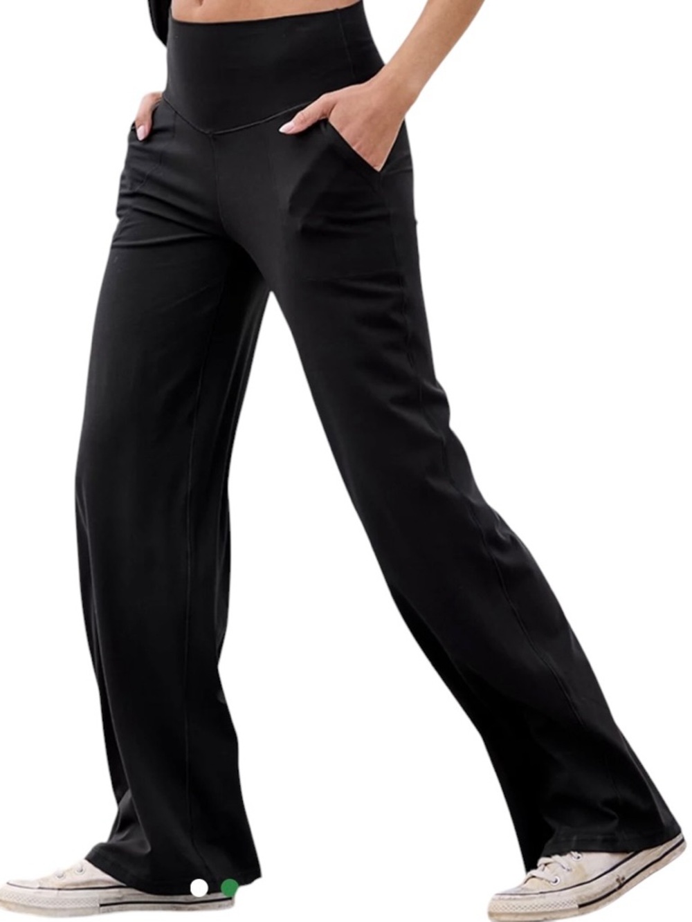 Offline Aerie High-Waist Wide-Leg Black Trouser Easy Pants Pockets Athleisure